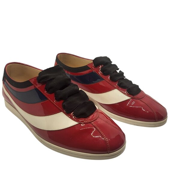 Gucci Men’s Falacer Hebron Web Patent Leather. U.S Size 6 Red Multi - Picture 3 of 15